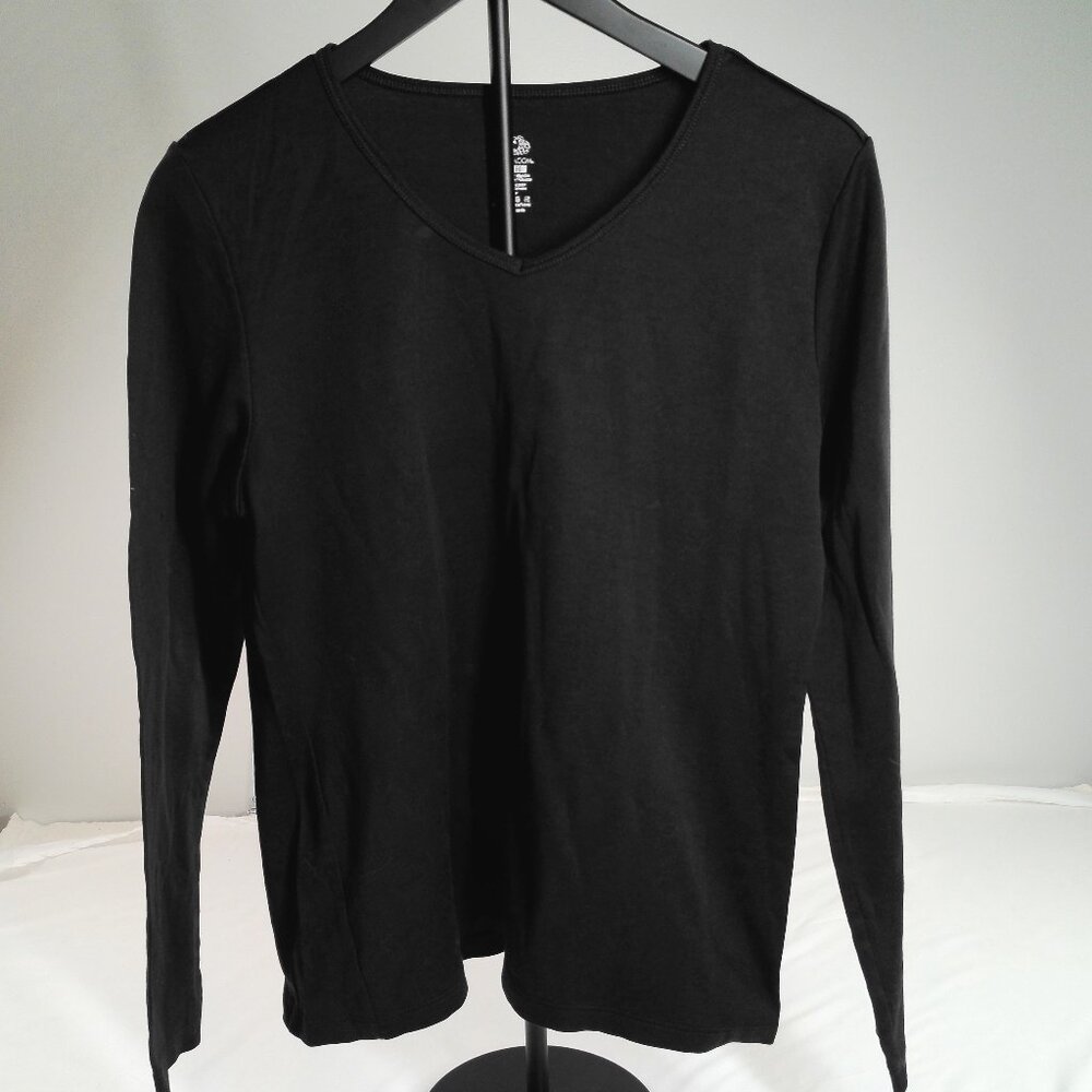 Fruit of the Loom Women’s Black Long Sleeve V-Neck T-Shirt Size XL